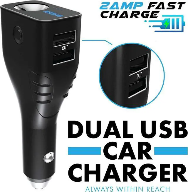 Alt view image 5 of 7 - A6 Emergency 6-in1 Car Crash Safety Device USB Car Charger Window Breaker Seat Belt Cutter 2200mAh Power Bank Powerful LED Flashlight (Ver 2.0) (3 Pack)