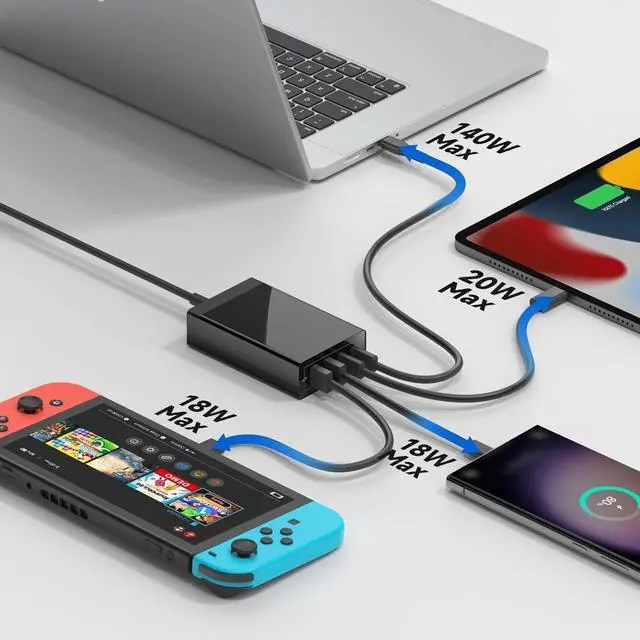 Alt view image 2 of 7 - 28V 5A PD3.1 140W USB C GaN Charger for Yacht Block Fast Car Charging Station 4-Port Power Adapter for Steeck MSI Titan 18 HX Ai Gaming Laptop, Chromebook, i-Pad Pro M3 M4 MacBook Pro 16" 14"