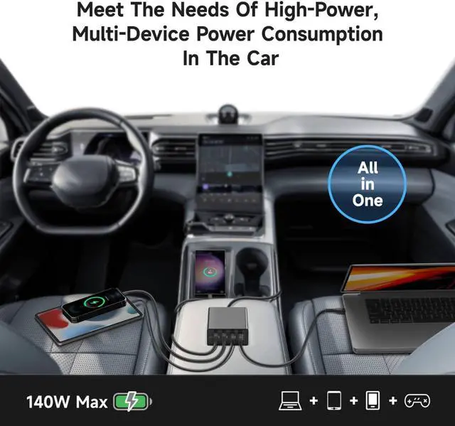 Alt view image 6 of 7 - 28V 5A PD3.1 140W USB C GaN Charger for Yacht Block Fast Car Charging Station 4-Port Power Adapter for Steeck MSI Titan 18 HX Ai Gaming Laptop, Chromebook, i-Pad Pro M3 M4 MacBook Pro 16" 14"