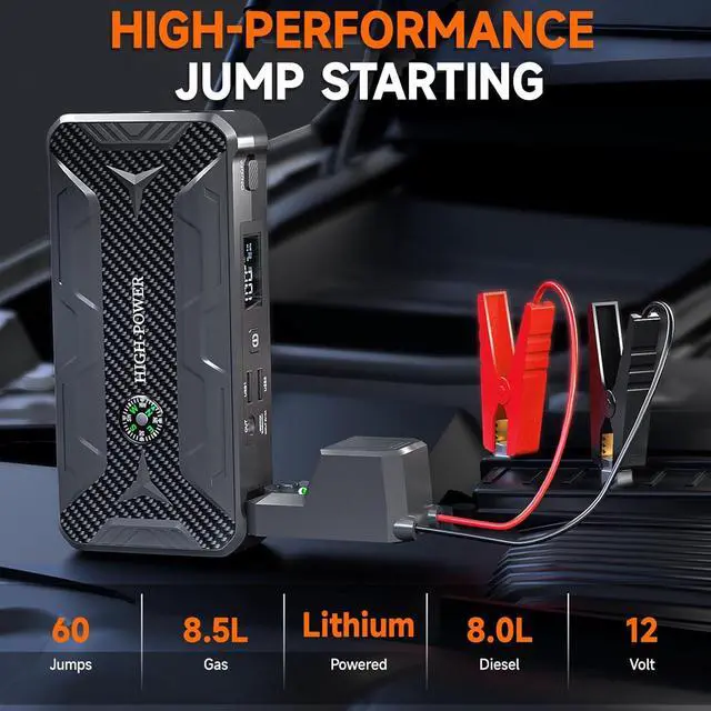 Alt view image 2 of 7 - Car Jump Starter, Portable Car Battery Charger for Up to 8.5L Gas & 8.0L Diesel Engines, 12V Car Jump Box with 4 Modes Flashlight, Power Bank Function, Smart Jumper Cables