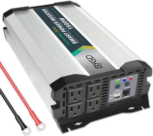 Main image of 1500W Pure Sine Wave Power Inverter DC 12V to 110V AC Car Interter with 4 AC Outlets, USB and Type C Ports Charger, Inverter for RV Vehicles Travel Camping