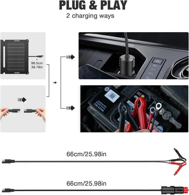 Alt view image 7 of 7 - 12V 25W Solar Battery Charger Maintainer, Portable Solar Panel Car Trickle Charger Waterproof 25 Watt Mono+ SAE Cables Kit for Truck Boat RV Motorcycle Truck Marine Vehicle Battery
