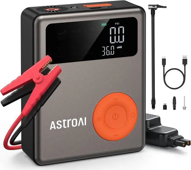 Main image of Portable Car Jump Starter with Air Compressor, 150PSI 1750A Car Jumper Starter Battery Pack with Cordless Tire Inflator (7.5 Gas/5.0L Diesel), 12V Jump Box, Large LCD Display, Lights