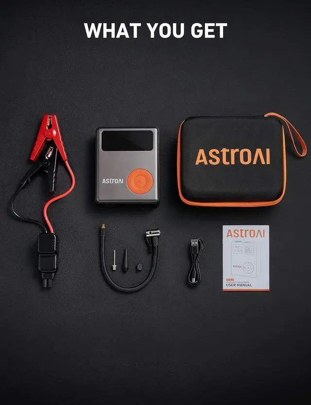 Alt view image 7 of 7 - Portable Car Jump Starter with Air Compressor, 150PSI 1750A Car Jumper Starter Battery Pack with Cordless Tire Inflator (7.5 Gas/5.0L Diesel), 12V Jump Box, Large LCD Display, Lights