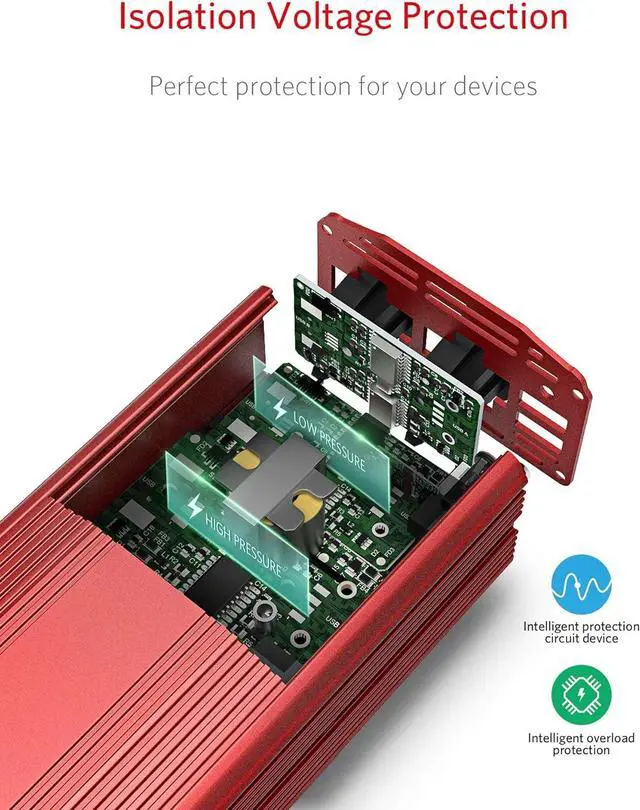 Alt view image 3 of 7 - 500W Power Inverter DC 12V to 110V AC Converter with Alligator Battery Clamp 4.8A Dual USB Car Charger ETL Listed