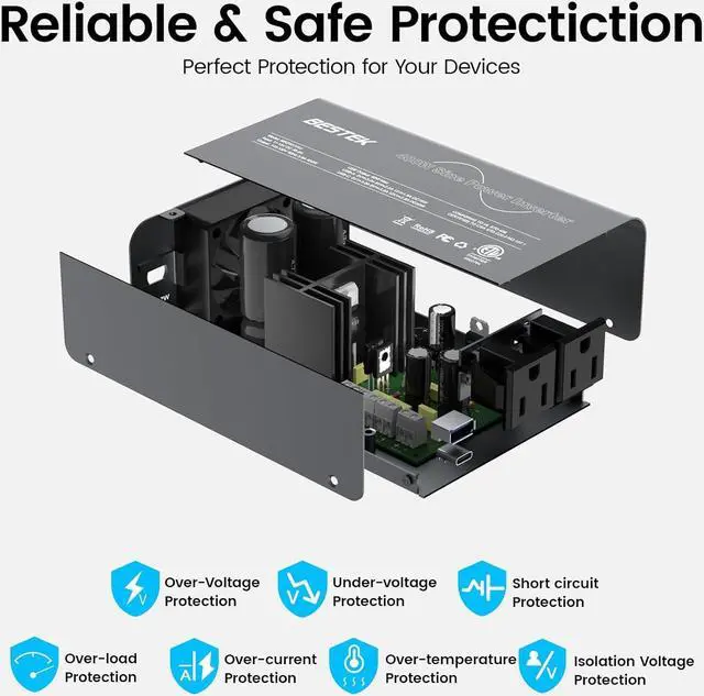 Alt view image 4 of 7 - 400W Pure Sine Wave Power Inverter - DC 12V to 110V AC Converter, Fast Car Charger Adapter with 30W USB-C/18W Quick Charge/Dual 110V AC Outlet, Car Plug Adapter Outlet for Laptop