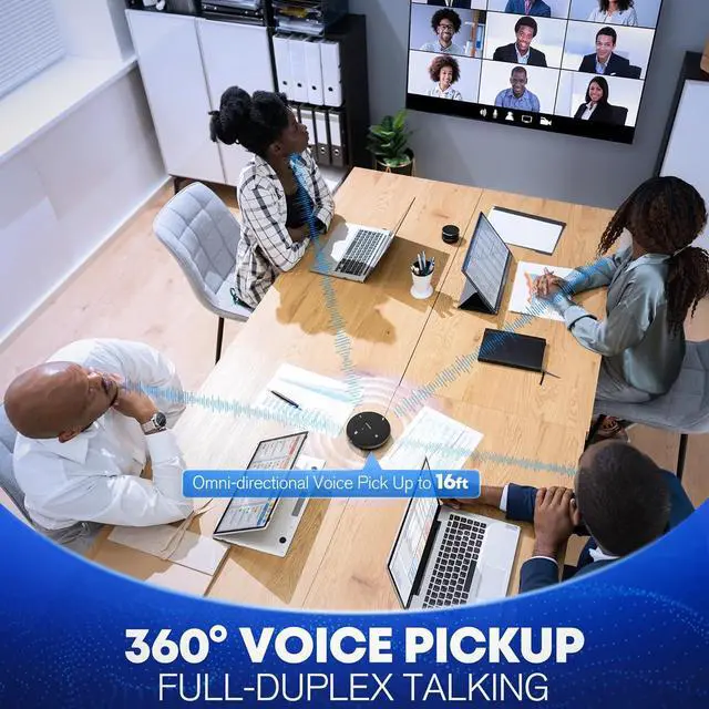 Alt view image 2 of 7 - M4 Bluetooth Speakerphone Conference Microphone with AI Noise Reduction Full-Duplex AI Transcription USB Speakerphone 360° Voice Pickup Conference Speaker Home Office for Teams/Zoom, Black