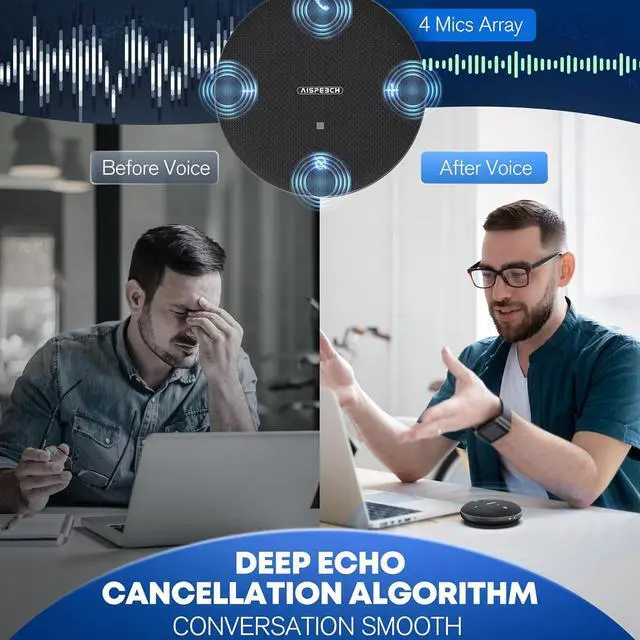 Alt view image 4 of 7 - M4 Bluetooth Speakerphone Conference Microphone with AI Noise Reduction Full-Duplex AI Transcription USB Speakerphone 360° Voice Pickup Conference Speaker Home Office for Teams/Zoom, Black