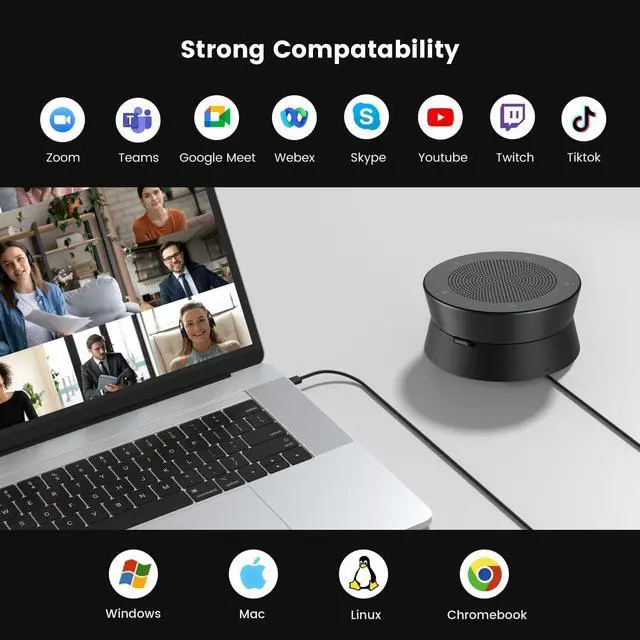 Alt view image 7 of 7 - A20S Conference Speaker and Microphone, USB Speakerphone w/8 Mics, 16ft Voice Pickup, AI 2.0 Noise Cancelling, USB Speakermic with Daisy Chain, Works with Microsoft/Teams/Google Meet