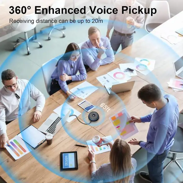 Alt view image 3 of 6 - Conference Speaker and Microphone with 5 Wireless Mics, USB Speakerphone with AI Noise Reduction&360° Voice Pickup, Conference Microphone Compatible with Leading Platforms (5 Wireless Mics)