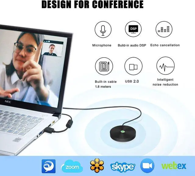 Alt view image 2 of 7 - PowerMic Conference USB Microphone, 360° Omnidirectional Metal Microphone with AI Echo and Noise Cancellation for Meeting Room & Home Office