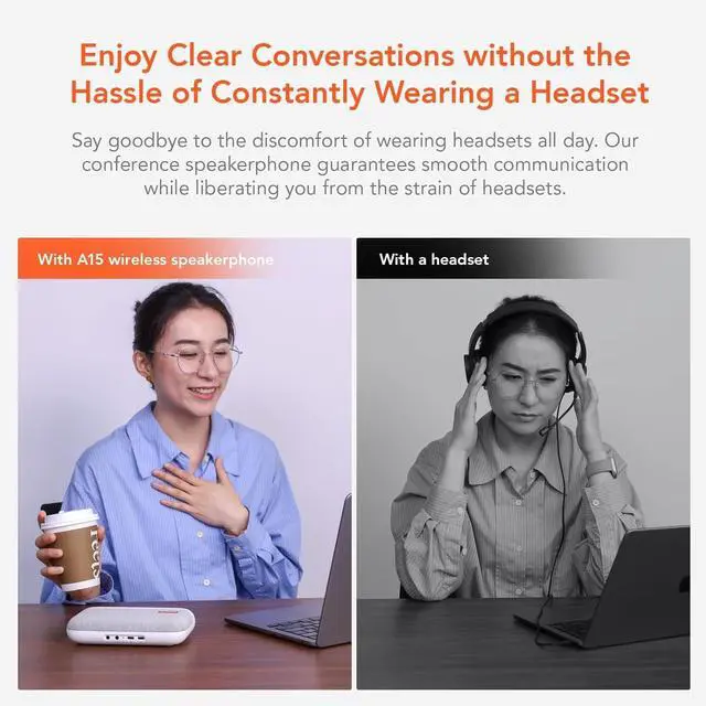 Alt view image 2 of 7 - A15 Bluetooth Conference Speaker and Microphone, 360° Voice Pick up & Noise Canceling Computer Speakerphone with 4 MEMS Mics, Daisy Chain, w/Dongle, USB Plug & Play