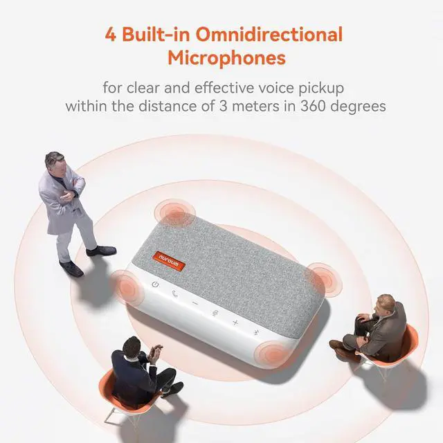 Alt view image 3 of 7 - A15 Bluetooth Conference Speaker and Microphone, 360° Voice Pick up & Noise Canceling Computer Speakerphone with 4 MEMS Mics, Daisy Chain, w/Dongle, USB Plug & Play