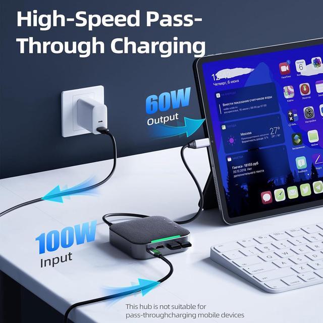 Alt view image 2 of 7 - Conference Speaker and Microphone, 4 AI Mics 360° Voice Pickup, Uplink Noise Reduction, 2 USB 2.0, 100W PD, HDMI(4K & 60Hz), USB C Docking Station Speakerphone for Mac iPad Nintendo Switch