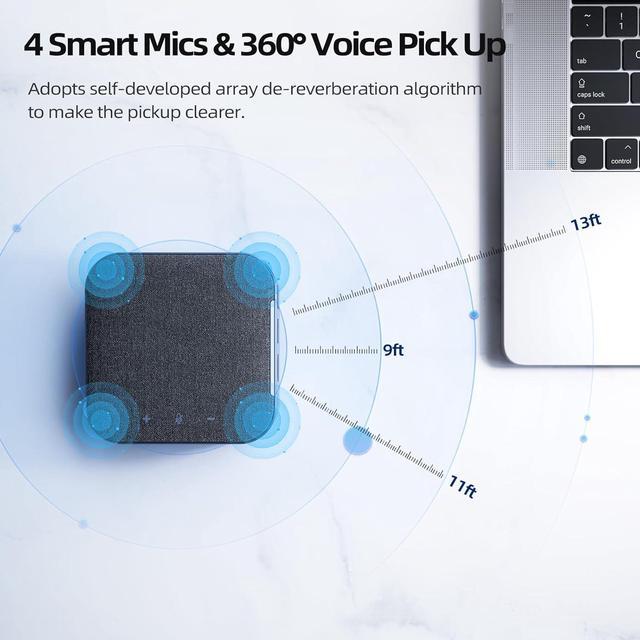 Alt view image 5 of 7 - Conference Speaker and Microphone, 4 AI Mics 360° Voice Pickup, Uplink Noise Reduction, 2 USB 2.0, 100W PD, HDMI(4K & 60Hz), USB C Docking Station Speakerphone for Mac iPad Nintendo Switch