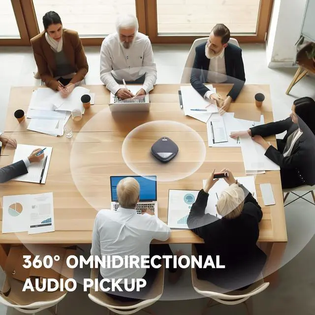 Alt view image 3 of 7 - HM-5P Conference Speaker with Microphone, Wireless Bluetooth Speaker w/8 Mics, 20ft Voice Pickup, 8H Call Time, AI Noise Cancelling, Conference Call Speaker for Office, Works with Zoom/Teams