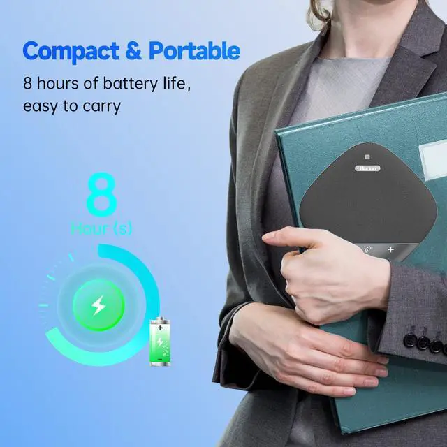 Alt view image 4 of 7 - HM-5P Conference Speaker with Microphone, Wireless Bluetooth Speaker w/8 Mics, 20ft Voice Pickup, 8H Call Time, AI Noise Cancelling, Conference Call Speaker for Office, Works with Zoom/Teams