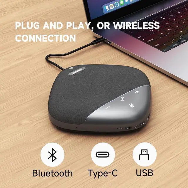 Alt view image 7 of 7 - HM-5P Conference Speaker with Microphone, Wireless Bluetooth Speaker w/8 Mics, 20ft Voice Pickup, 8H Call Time, AI Noise Cancelling, Conference Call Speaker for Office, Works with Zoom/Teams