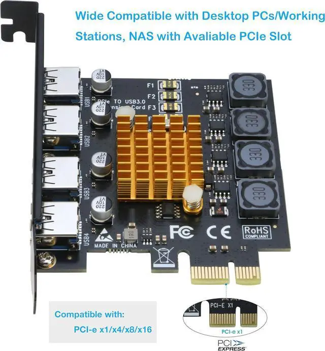 Alt view image 7 of 7 - 7-Port USB 3.0 PCI-e Expansion Card + 4-Port USB 3.0 PCIe Adapter