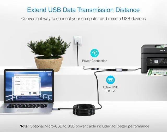 Alt view image 4 of 7 - USB 3.0 Extension Cable (50FT, Active, 5 Gbps, In-Wall CL3 Rated, Type A Male to Female Adapter Cord) - Long USB Repeater Extender for VR Headset, Printer, Hard Drive, Keyboard, Mouse, Xbox