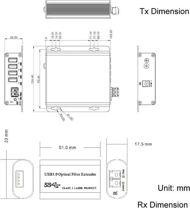 Alt view image 4 of 7 - USB 3.0 Hub Fiber Optic Extender to Max 250 Meters with 10 Gbps SFP Module, USB 3.0 Splitter 1 to 4 Ports Over 2 Fibers, Supports 5 Gbps Super-Speed, Supports Kinect Devices & HD Camera etc