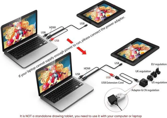 Alt view image 4 of 7 - Drawing Tablet with Screen Full-Laminated Graphics Drawing Monitor Artist13.3 Pro Graphics Tablet with Adjustable Stand and 8 Shortcut Keys (8192 Levels Pen Pressure, 123% sRGB)