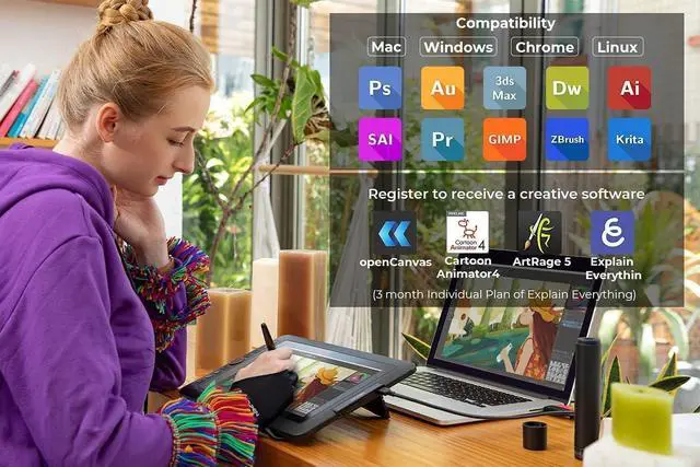 Alt view image 2 of 7 - Artist12 11.6 Inch FHD Drawing Monitor Pen Display Graphic Monitor with PN06 Battery-Free Multi-Function Pen Holder and Glove 8192 Pressure Sensitivity