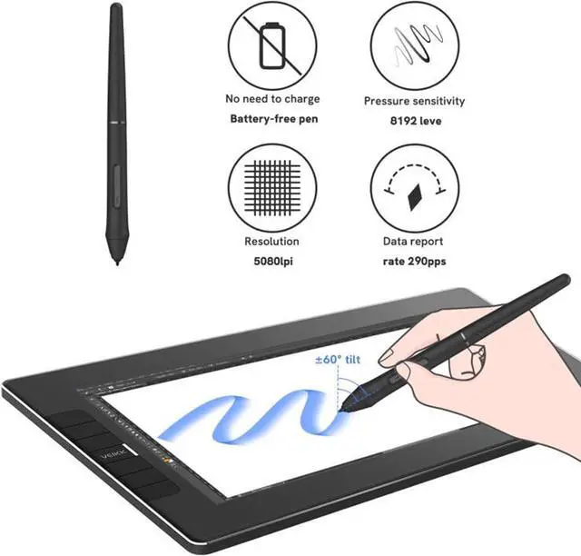 Alt view image 5 of 7 - Drawing Tablet with Screen VEIKK VK1200 11.6 inch Full-Laminated Drawing Monitor with 6 Shortcut Keys and 8192 Levels Battery Free Stylus Pen, for PC/Mac/Linux/Windows(120% sRGB)