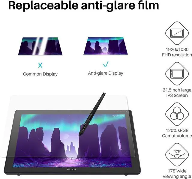 Alt view image 2 of 7 - KAMVAS 22 Drawing Tablet with Screen 120% sRGB PW517 Battery-Free Stylus Adjustable Stand, 21.5inch Pen Display for Windows PC, Mac, Android