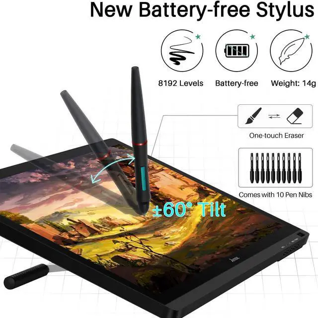 Alt view image 2 of 7 - D22S 21.5 inch Graphic Drawing Tablet with Screen Pen Display, 8192 Levels Pen Sensitivity with 60°Tilt,1920x1080 FHD Graphic Drawing Monitor 100% sRGB Included Adjustable Stand