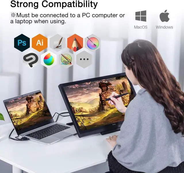 Alt view image 6 of 7 - D22S 21.5 inch Graphic Drawing Tablet with Screen Pen Display, 8192 Levels Pen Sensitivity with 60°Tilt,1920x1080 FHD Graphic Drawing Monitor 100% sRGB Included Adjustable Stand