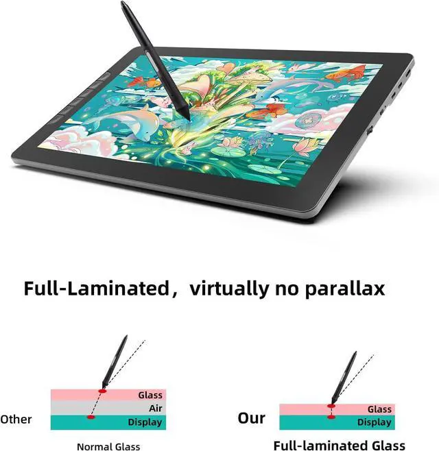 Alt view image 2 of 7 - Tablet with Screen Full-Laminated Anti-Glare Graphics Drawing Monitor Artist 13.3 inch Graphics Tablet 6 Hot Keys with Stylus Tilt 8192 Pen Pressure and 122% sRGB Digital Drawing Tablet