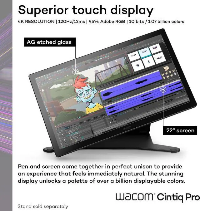 Alt view image 3 of 6 - Cintiq Pro 22 Drawing Tablet with Screen, 21.5" Ultra HD 4K Touchscreen Display Graphic Arts Tablet with Pro Pen 3, Professional Creative Tablet w/ Display for Windows PC, Mac, Linux