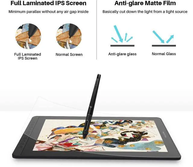 Alt view image 2 of 7 - 16 Graphics Drawing Tablet with Full-Laminated Screen Anti-Glare 10 Express Keys Android Support Battery-Free Stylus 8192 Pen Pressure Tilt Adjustable Stand - 15.6 Inch Pen Display