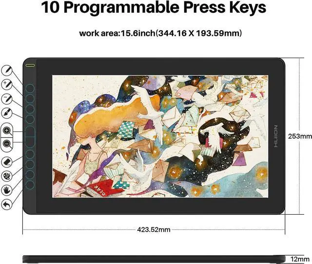 Alt view image 5 of 7 - 16 Graphics Drawing Tablet with Full-Laminated Screen Anti-Glare 10 Express Keys Android Support Battery-Free Stylus 8192 Pen Pressure Tilt Adjustable Stand - 15.6 Inch Pen Display