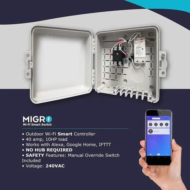 Alt view image 3 of 7 - Outdoor Smart Wi-Fi Outlet Box, Heavy Duty 50A Resistive 240VAC 40A 10HP Pool Heater, Wireless Pump Control, Timer Switch, Compatible with Smart Phone, Alexa, Google Home, IFTTT UL Listed