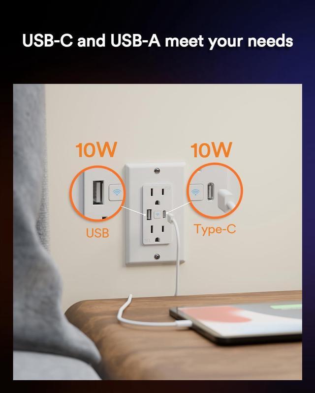 Alt view image 2 of 7 - Smart Outlet with Type C & USB Charger Ports & Permanent Outdoor Lights Pro