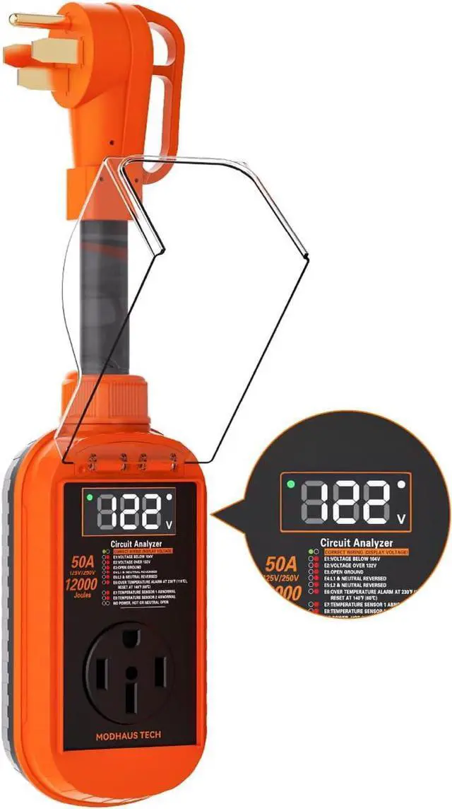 Main image of TECH RV Surge Protector with Smart LED Display, 50 amp 12000 Joules RV Circuit Analyzer - Camper Surge Protector with Waterproof Cover, RV Adapter Plug for CampersTravel Trailers50A