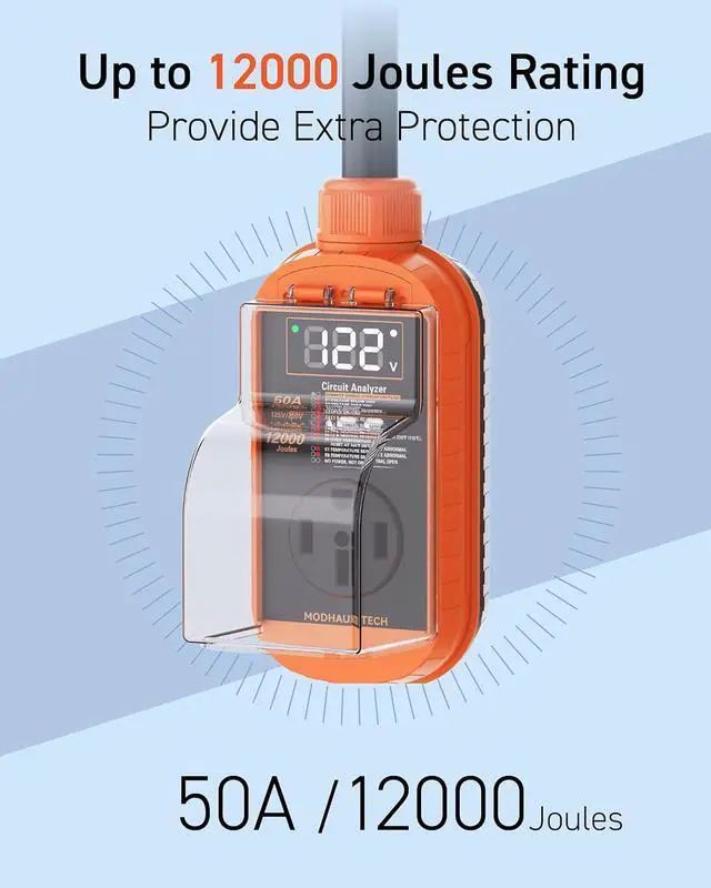 Alt view image 2 of 7 - TECH RV Surge Protector with Smart LED Display, 50 amp 12000 Joules RV Circuit Analyzer - Camper Surge Protector with Waterproof Cover, RV Adapter Plug for CampersTravel Trailers50A