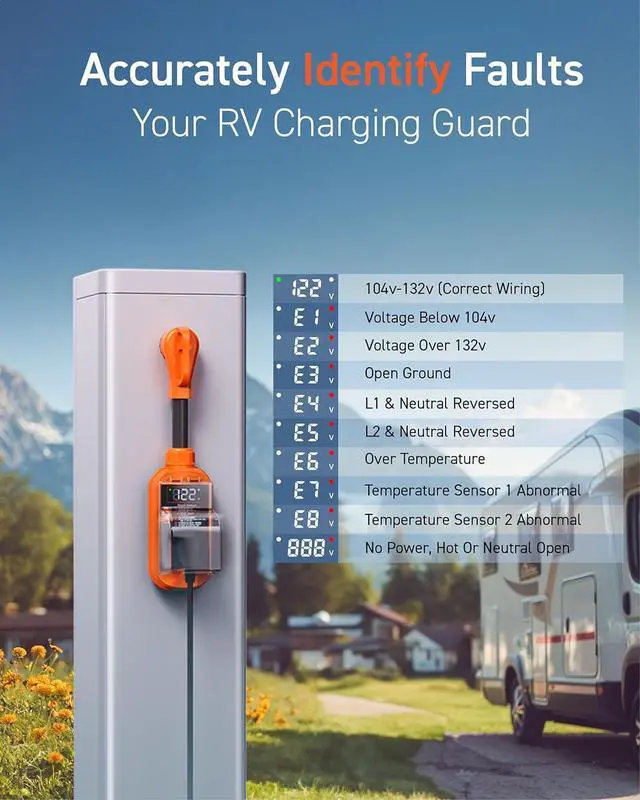 Alt view image 4 of 7 - TECH RV Surge Protector with Smart LED Display, 50 amp 12000 Joules RV Circuit Analyzer - Camper Surge Protector with Waterproof Cover, RV Adapter Plug for CampersTravel Trailers50A