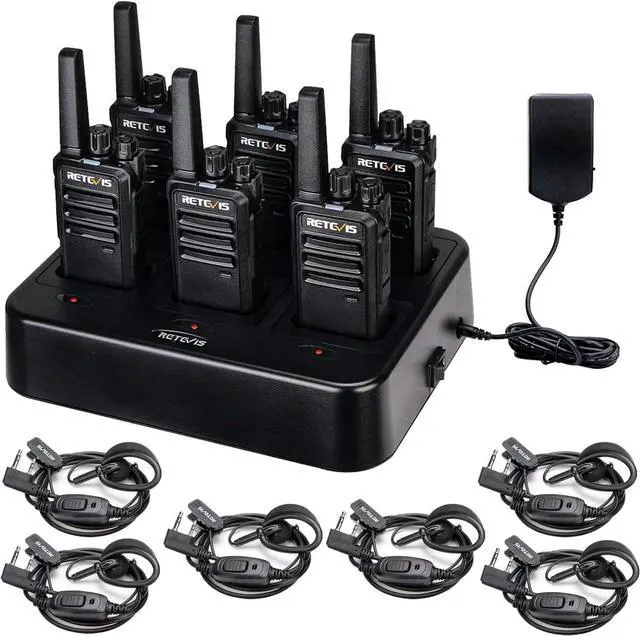 Main image of RT68 Walkie Talkies with Earpiece, Portable FRS Two-Way Radios Rechargeable, with 6 Way Multi Unit Charger, Hands Free, Long Range, Rugged 2 Way Radios 6 Pack for Adults School Church