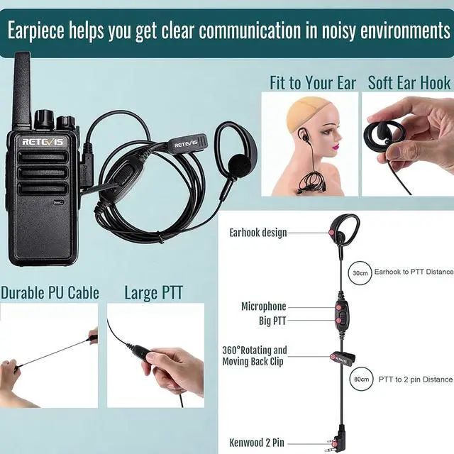 Alt view image 3 of 7 - RT68 Walkie Talkies with Earpiece, Portable FRS Two-Way Radios Rechargeable, with 6 Way Multi Unit Charger, Hands Free, Long Range, Rugged 2 Way Radios 6 Pack for Adults School Church