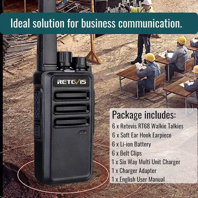 Alt view image 7 of 7 - RT68 Walkie Talkies with Earpiece, Portable FRS Two-Way Radios Rechargeable, with 6 Way Multi Unit Charger, Hands Free, Long Range, Rugged 2 Way Radios 6 Pack for Adults School Church