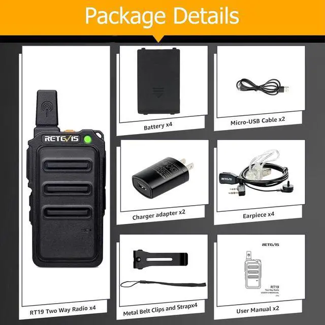 Alt view image 7 of 7 - RT19 Two Way Radio Long Range Rechargeable,Walkie Talkies with Earpiece and Mic,VOX Handsfree,Portable FRS Two-Way Radios for Family Outdoor Agriculture(4 Pack)