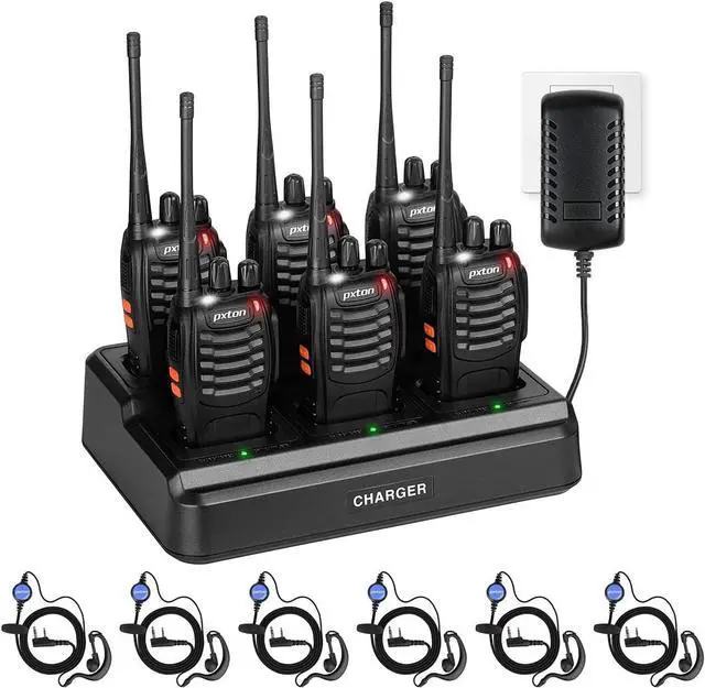 Main image of walkie talkies for Adults Long Range with Upgraded Earpiece,radios walkie talkies Rechargeable Portable Two Way Radios with 6 Way Multi Gang Charger and Li-ion Battery (6 Pack)