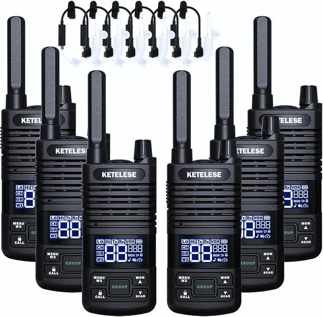 Main image of Two Way Radio, FRS Walkie Talkies with Earpiece, Long Range Walkie Talkies for Adults, USB C Rechargeable 2 Way Radio, NOAA, VOX, Group Call for Traveling Biking Camping Hiking, 6 Pack