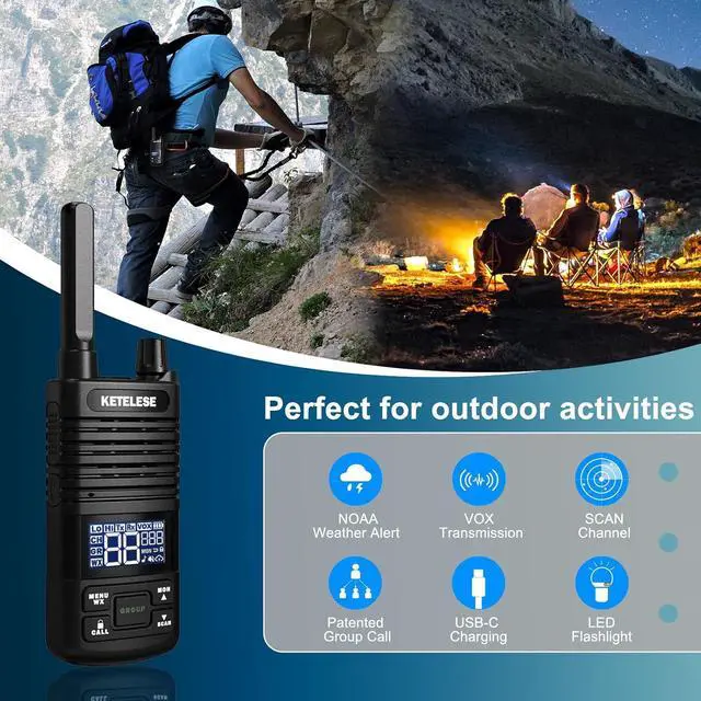 Alt view image 2 of 7 - Two Way Radio, FRS Walkie Talkies with Earpiece, Long Range Walkie Talkies for Adults, USB C Rechargeable 2 Way Radio, NOAA, VOX, Group Call for Traveling Biking Camping Hiking, 6 Pack