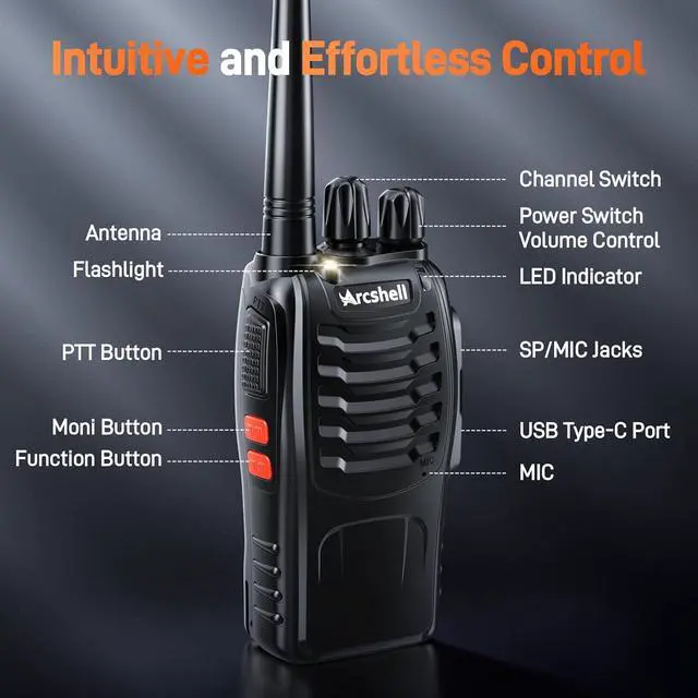 Alt view image 2 of 7 - Rechargeable Long Range Two-Way Radios with Earpiece 6 Pack Arcshell AR-5 Walkie Talkies Li-ion Battery and Charger Included