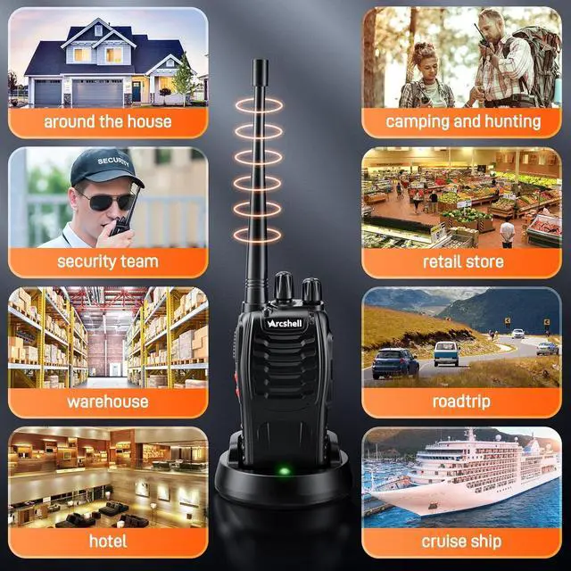 Alt view image 7 of 7 - Rechargeable Long Range Two-Way Radios with Earpiece 6 Pack Arcshell AR-5 Walkie Talkies Li-ion Battery and Charger Included