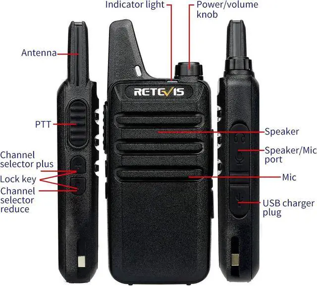 Alt view image 3 of 7 - RT22 2 Way Radios Walkie Talkies,Rechargeable Long Range Two Way Radio, USB C VOX Small Emergency 2 Pin Earpiece Headset,for School Retail Church Restaurant (Packed in Pairs with 5 Boxes)
